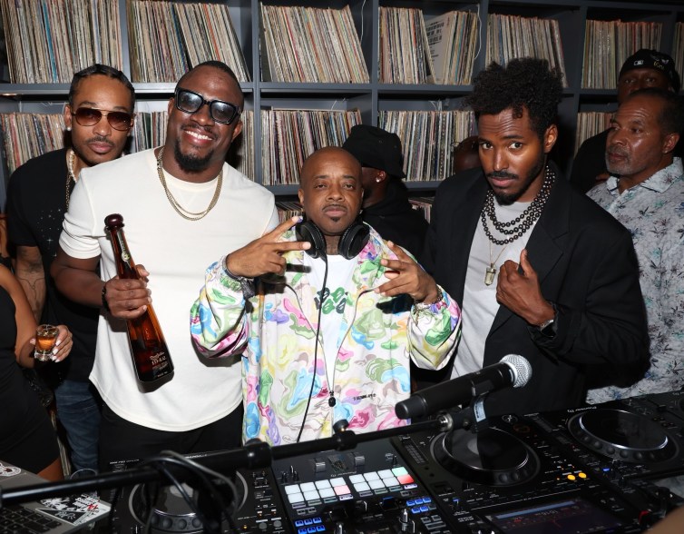 DJ M.O.S. celebrates his birthday with a Tequila Don Julio 1942 toast while Jermaine Dupri DJs at his party in Los Angeles this weekend with DJ Ruckus.