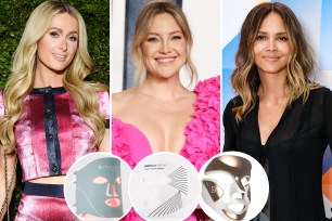 Paris Hilton, Kate Hudson and Halle Berry with insets of LED face masks
