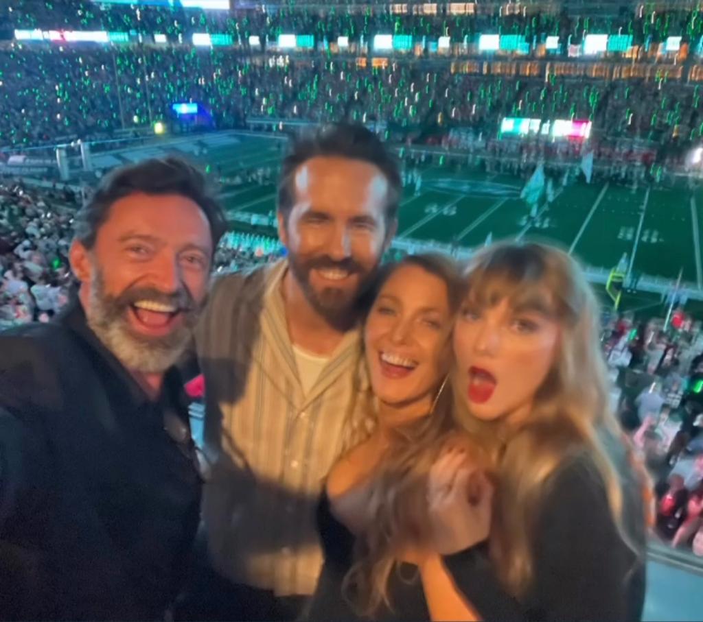 Taylor Swift with Blake Lively, Ryan Reynolds and Hugh Jackman at the Jets-Chiefs game. 