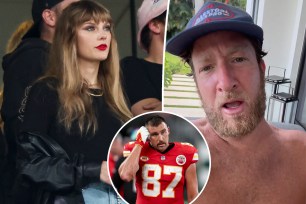 Dave Portnoy split with Taylor Swift with an inset of Tavis Kelce.